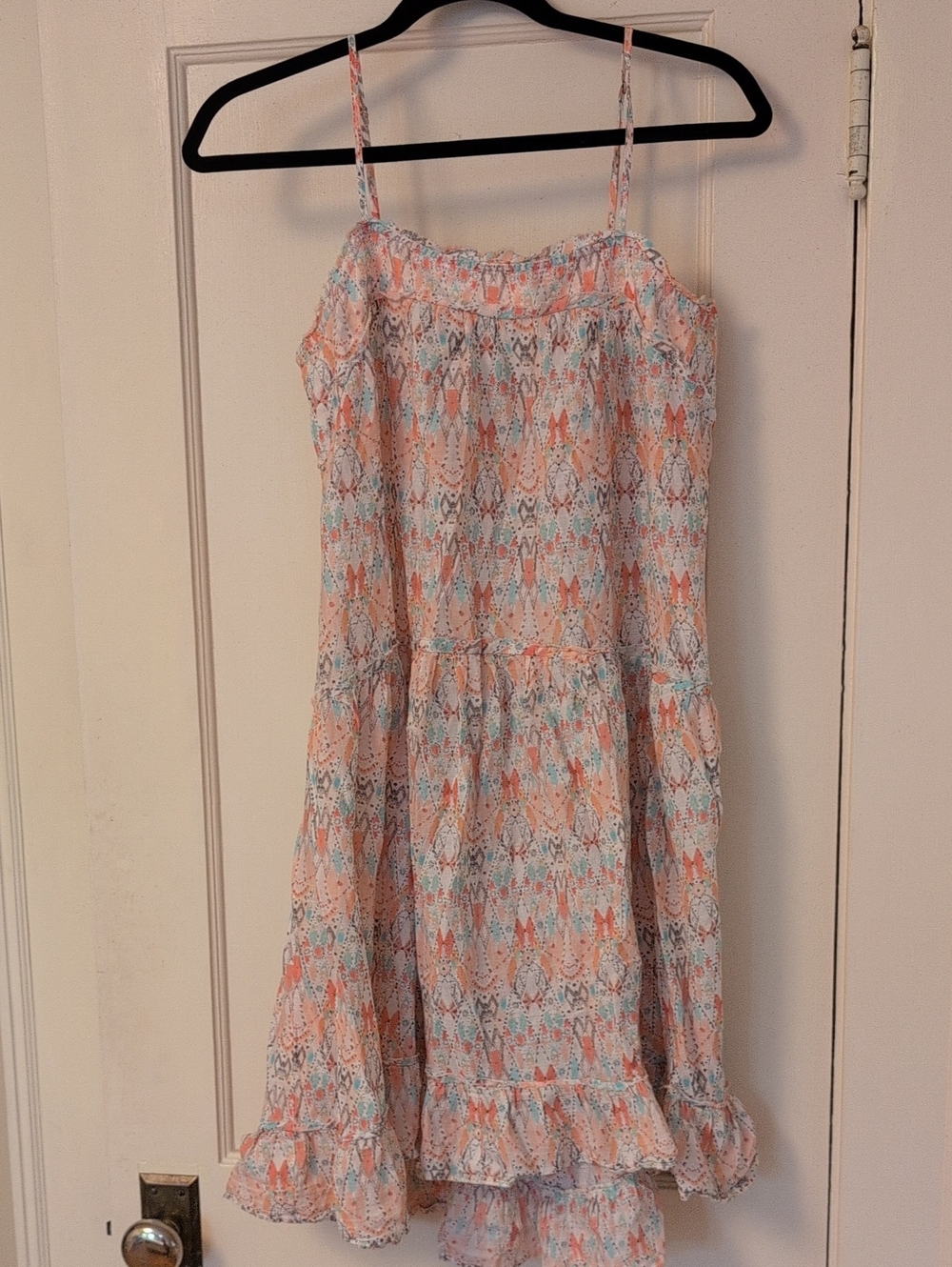 Girls' Peach & Light Blue Printed Sundress